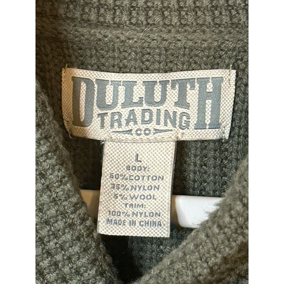DULUTH TRADING CO Men's Olive Green Wool Blend Heavy Knit Sweater Elbow SZ Large - Picture 6 of 6